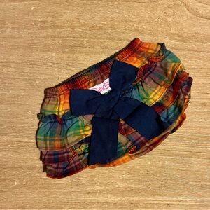 Plaid Ruffle Kids Bloomer with Navy Bow